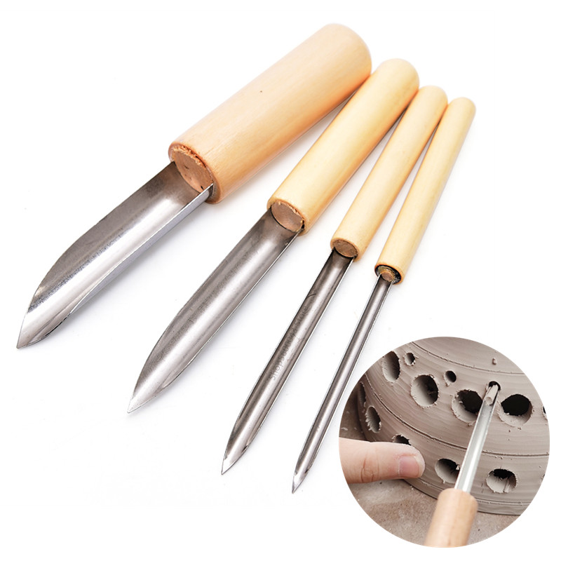 Chisel Set Wood - Alat Tembikar Puncher 4 Bagian/Set, Kepala