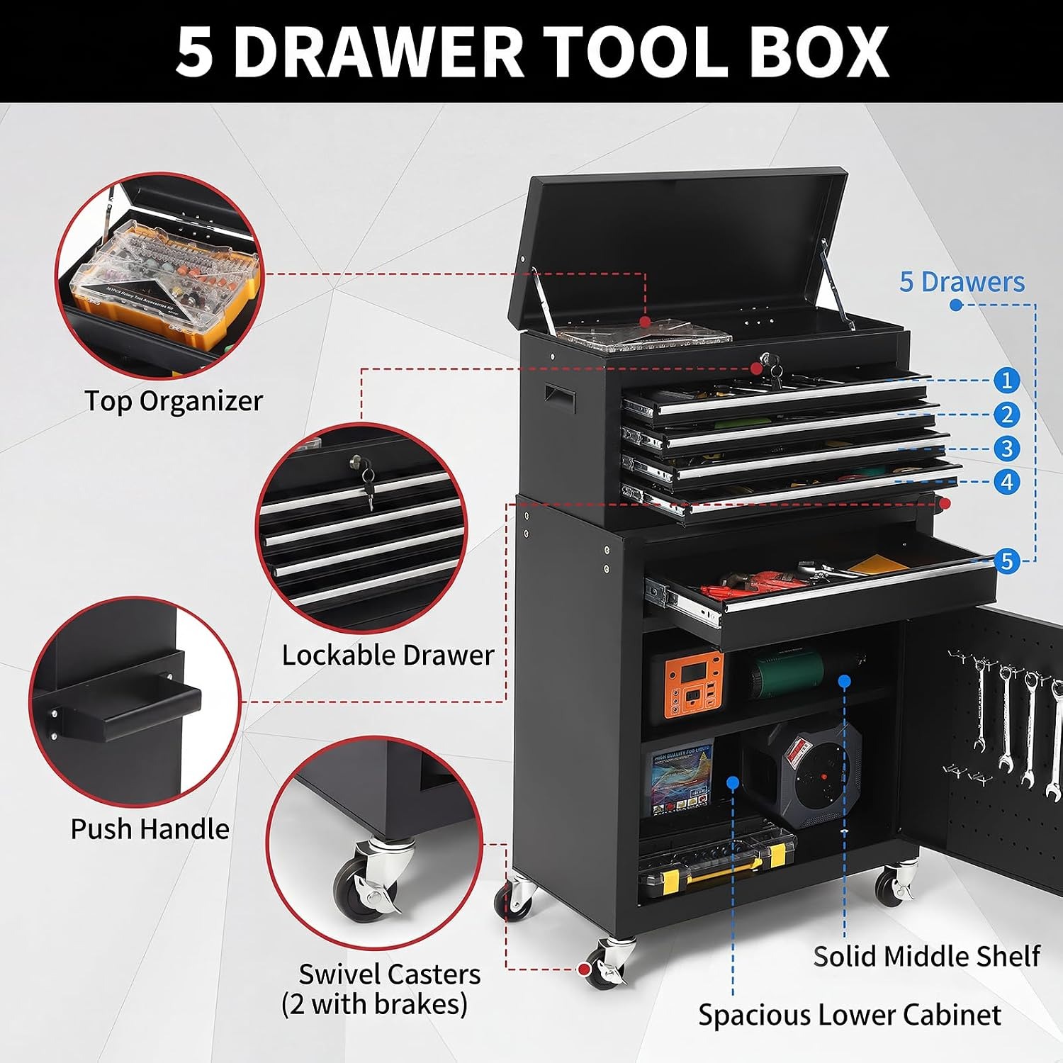 Kabinet Perkakas Beroda 5 Laci - Workshop Tools Trolley ulasan dan harga